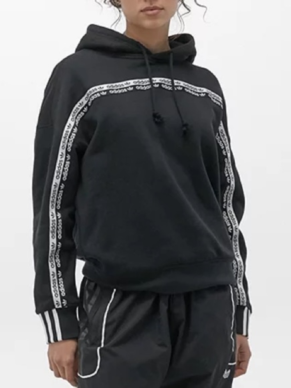 adidas Originals Tape Hoodie | Black Pullover Sweatshirt | Women’s Large